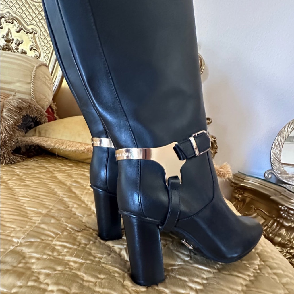 Tommy Hilfiger Equestrain Long Knee High Bootd Gold Buckle Monogram Nwt Eu 40